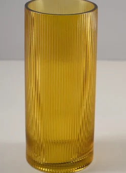 Amber Pleated Glass Cylinder and Oval Vase