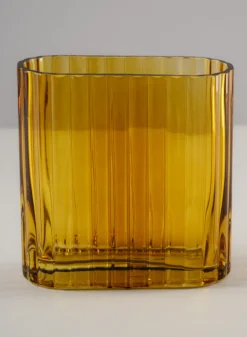Amber Pleated Glass Cylinder and Oval Vase