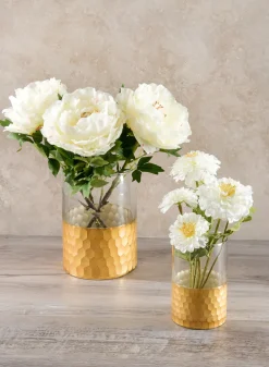 Antique Gold, Behram Dual Tone Clear Hammered Glass Vase