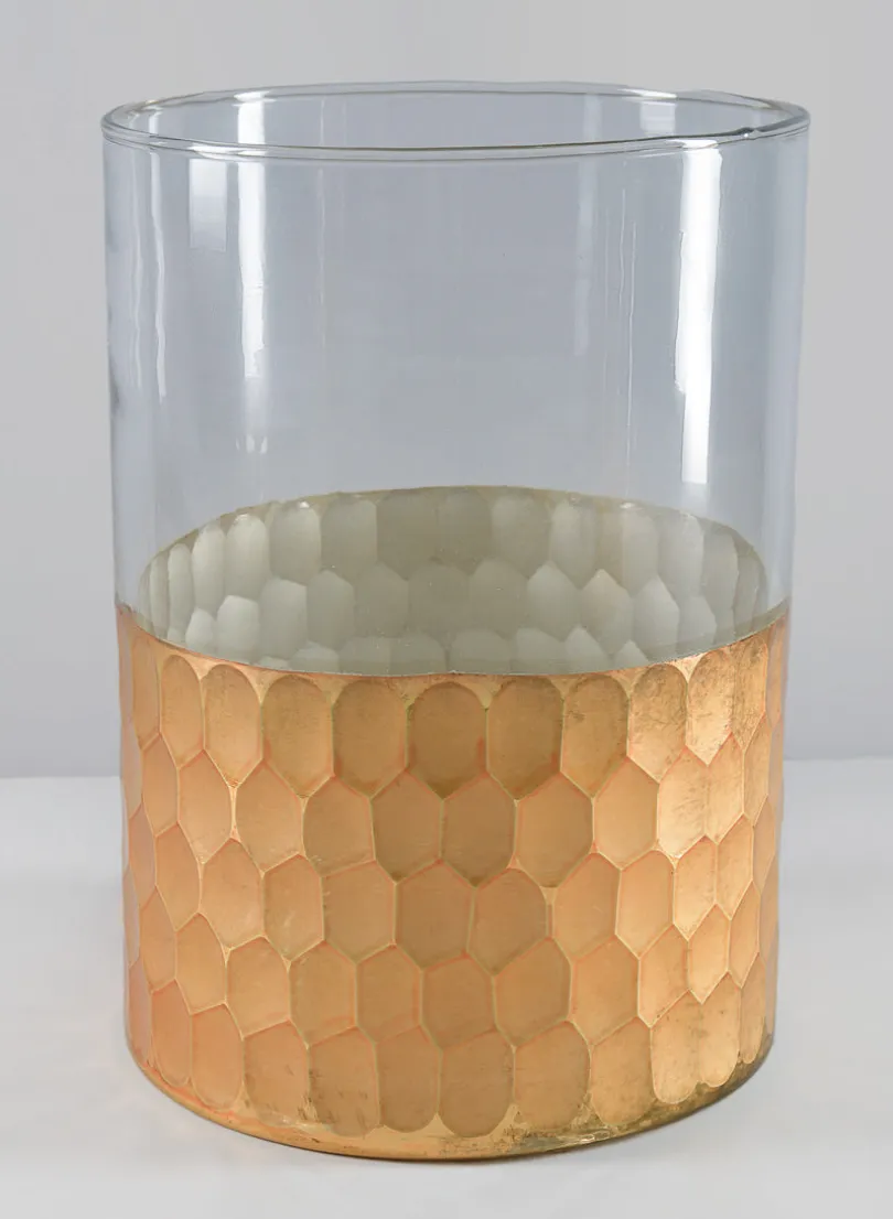 Antique Gold, Behram Dual Tone Clear Hammered Glass Vase