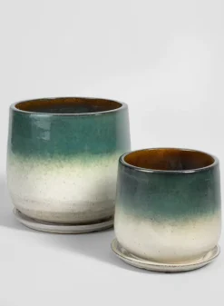 Banyan Running Jade Ceramic Pot with Saucer
