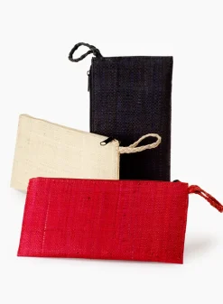 Black, Red, & Natural Raffia Clutches