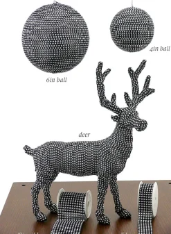 Black With Silver Diamond Bead Balls, Deer & Ribbon