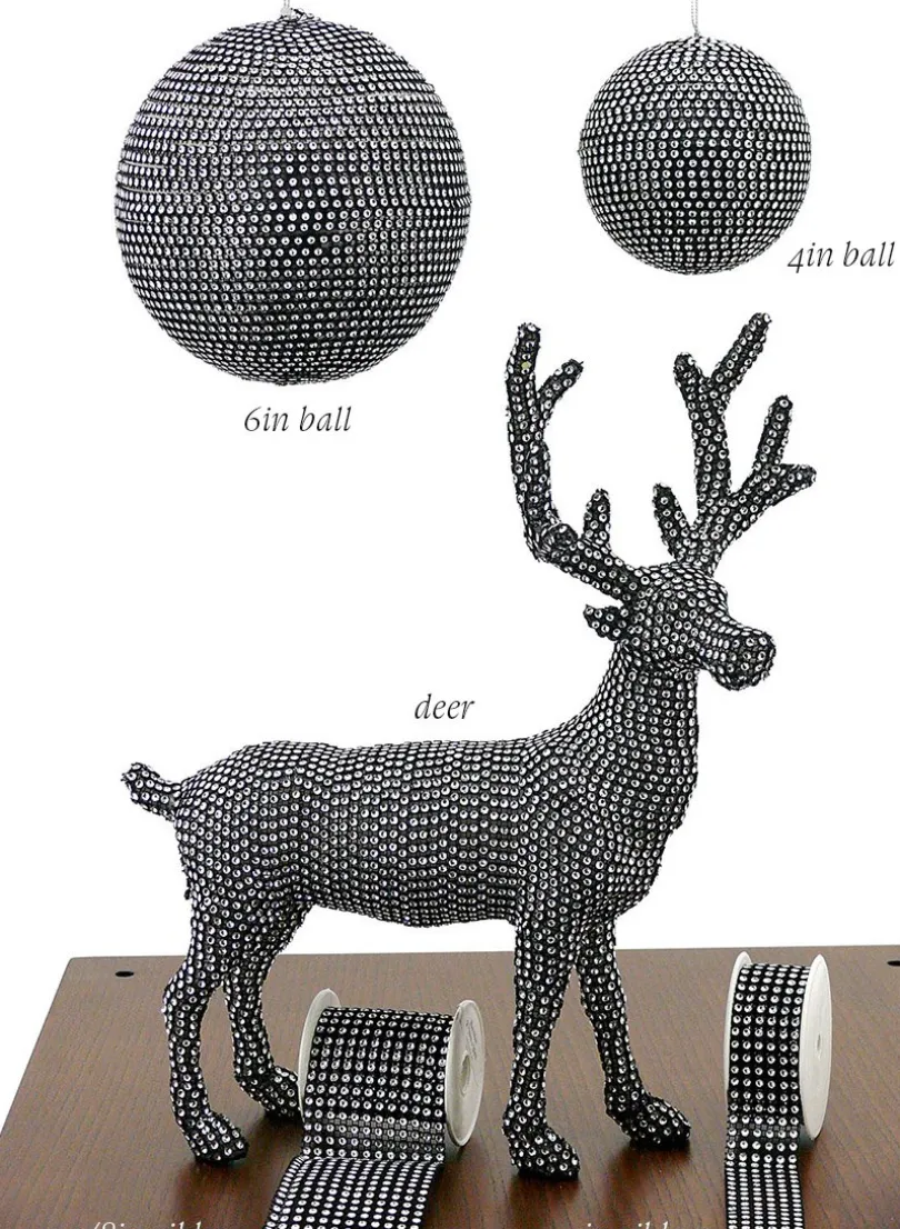 Black With Silver Diamond Bead Balls, Deer & Ribbon