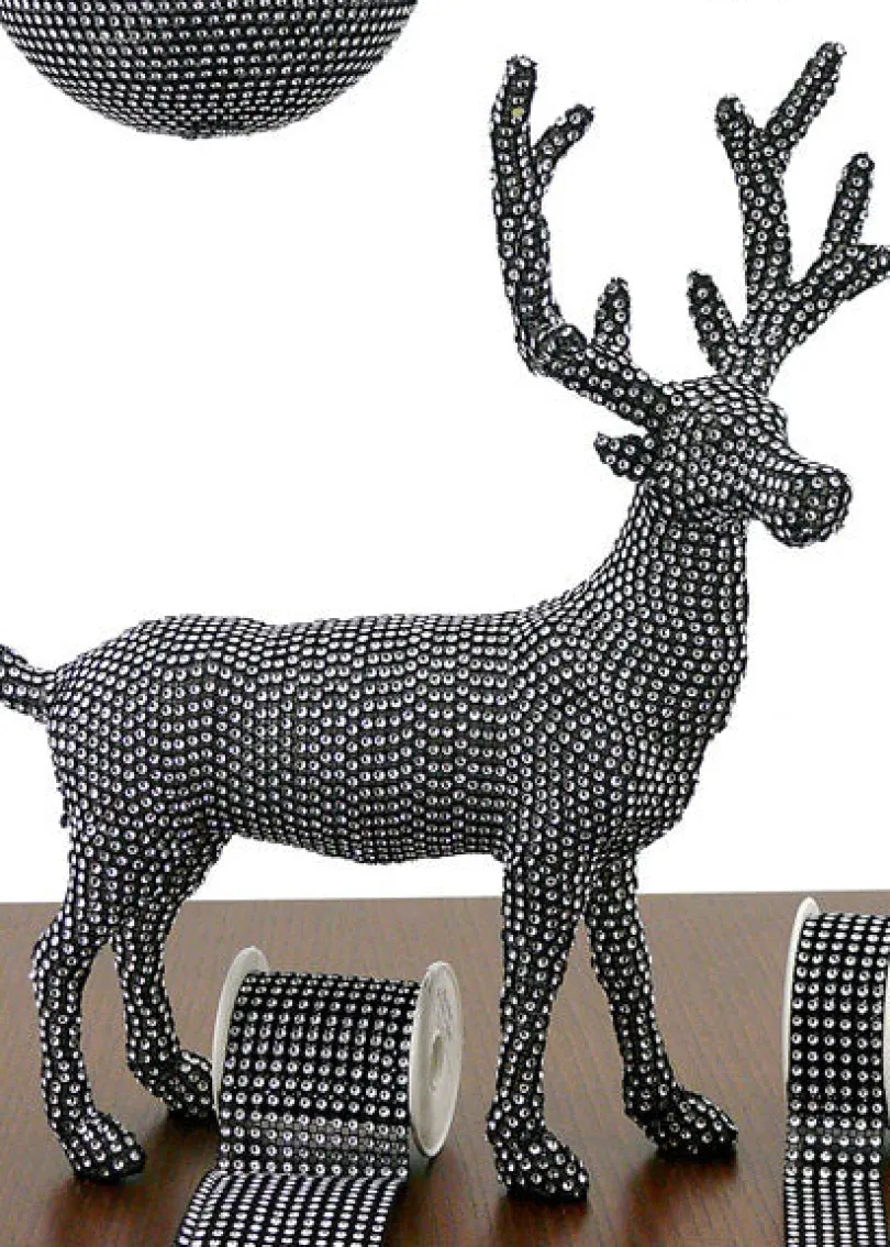 Black With Silver Diamond Bead Balls, Deer & Ribbon