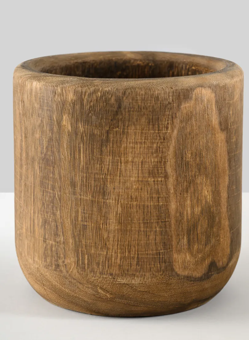 Dark Walnut Finish Paulownia Wood Cache Pot
