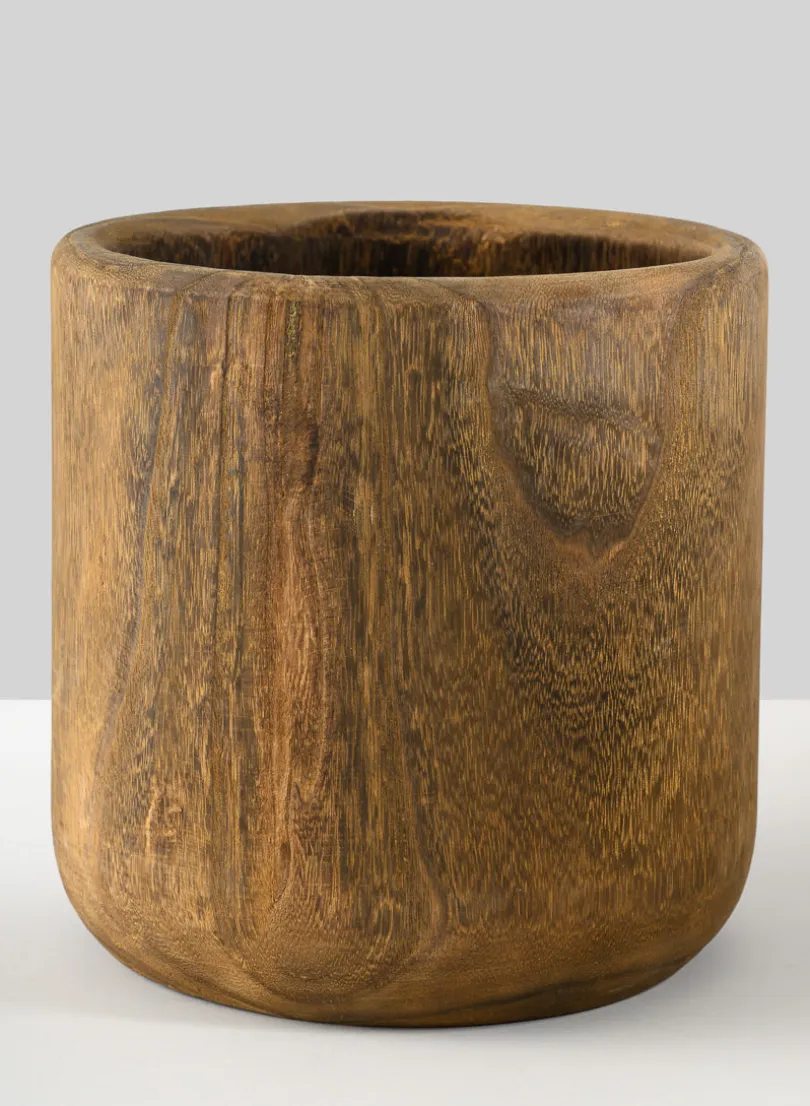 Dark Walnut Finish Paulownia Wood Cache Pot