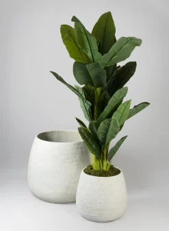 Essaouira Fiber Cement Bell Pot, Rustic White