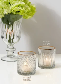 Etched Glass Votive Holders With Gold Rims