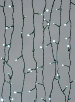 49ft Long Cord 200 Cool White LED Lights Set, Green Cord