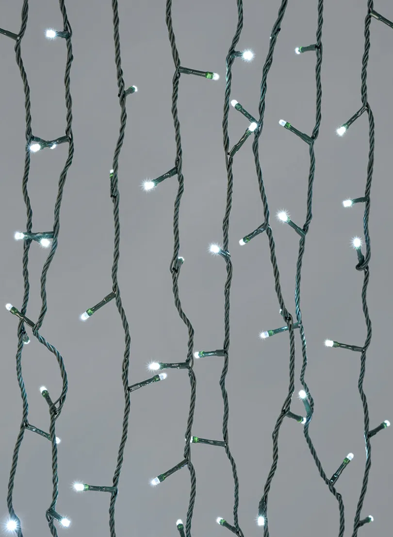 49ft Long Cord 200 Cool White LED Lights Set, Green Cord