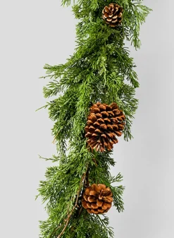 5ft Long Cypress Garland with Pine Cones
