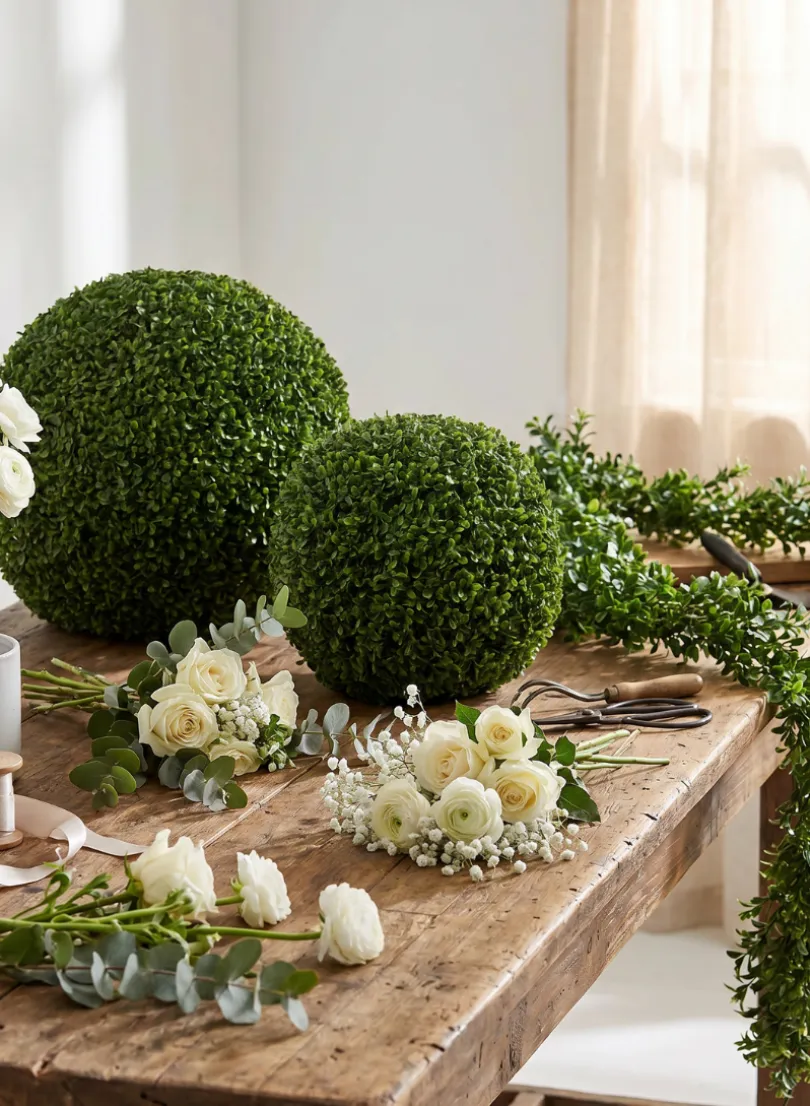 5.5ft Long Flowering Faux Boxwood Garland