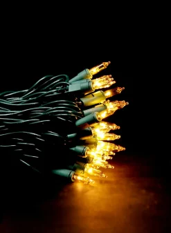 27ft Long 100 Gold Super Bright Light Set on Green Wire