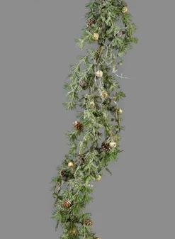 5ft Long Iced Pine Garland with Pine Cones & Jingle Bells
