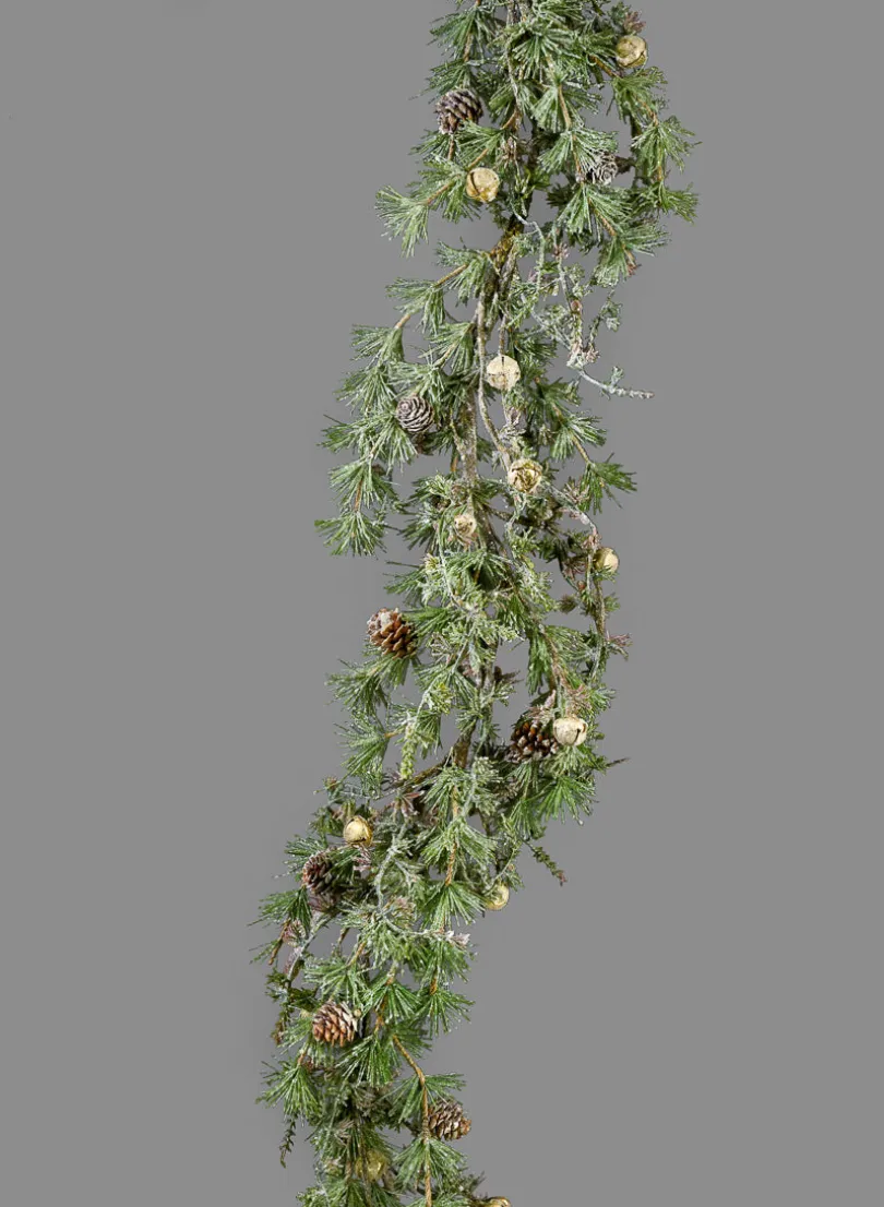 5ft Long Iced Pine Garland with Pine Cones & Jingle Bells