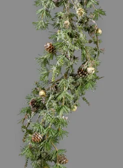 5ft Long Iced Pine Garland with Pine Cones & Jingle Bells