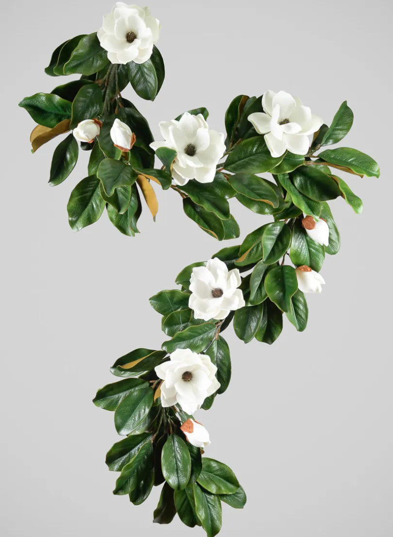 6ft Long Magnolia Garland with Blooms, Case of 2