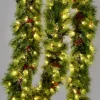 9ft Long Pine Garland With 150 LED Lights, Pine Cones & Berries
