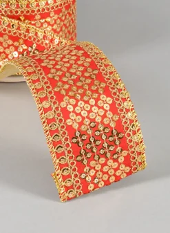 16.40ft Long Royal Nawab Red Gold Ribbon