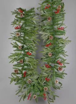 9ft Long Thick Flocked Pine Garland With Pinecones