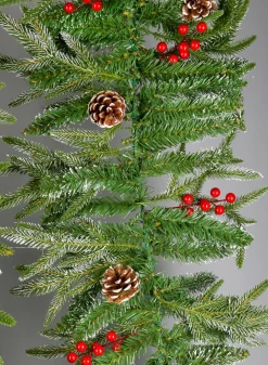 9ft Long Thick Flocked Pine Garland With Pinecones