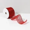 30ft Roll Ribbon -Sheer W/ Red Glitter Stripe