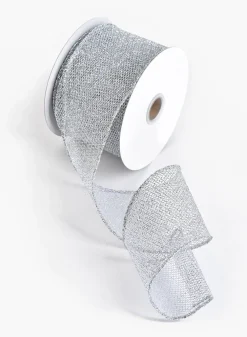 29ft White & Silver Laser Glitter Grid Ribbon