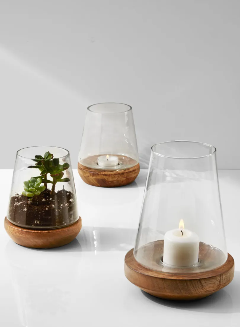 Glass Vase On Wood Base