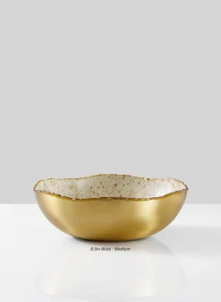 Gold & Ivory Speckled Enamel Bowl