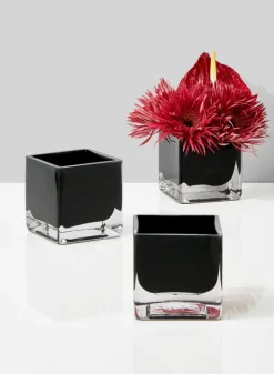 3in Cube Black Glass Vase