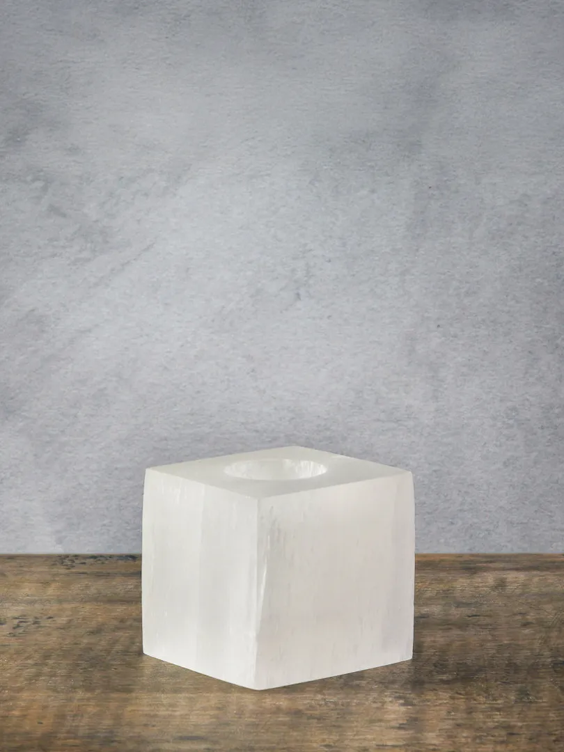 3in Cube Selenite Candle Holder