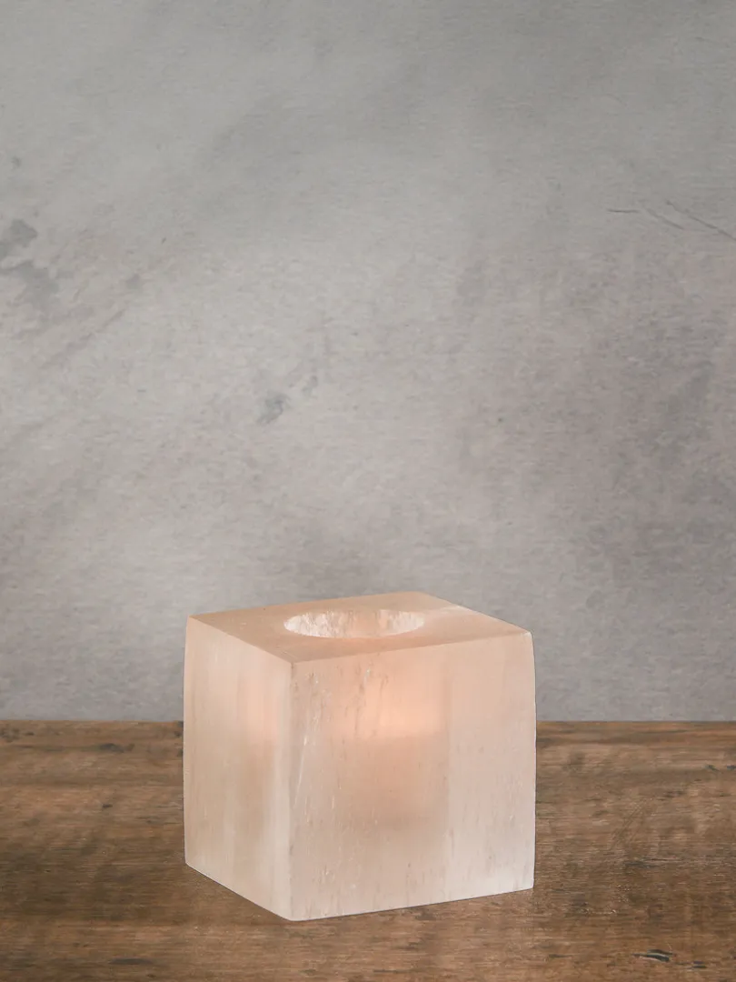 3in Cube Selenite Candle Holder