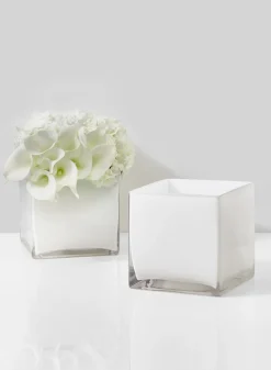 6in Cube White Glass