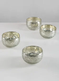 3.5in Diameter Matka Antique Silver Glass Bowl, Mini, Set of 4