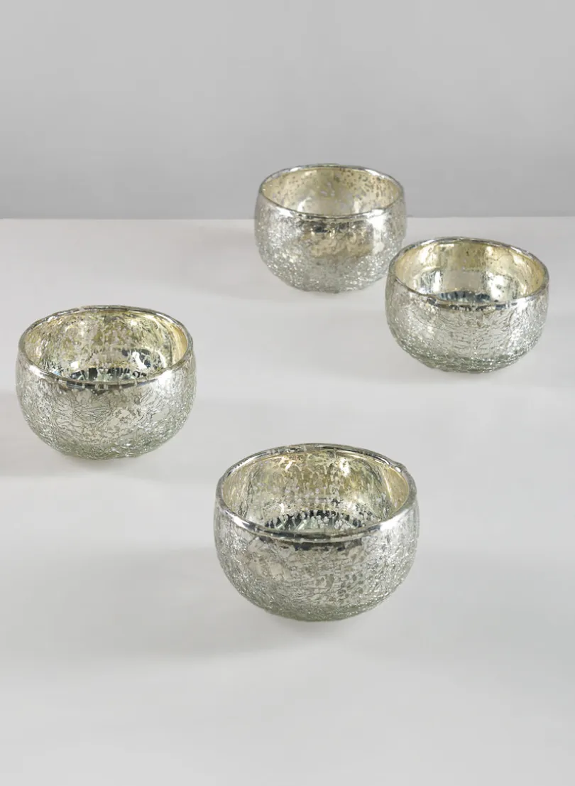 3.5in Diameter Matka Antique Silver Glass Bowl, Mini, Set of 4