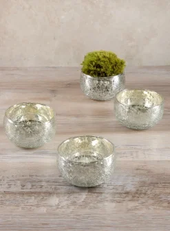 3.5in Diameter Matka Antique Silver Glass Bowl, Mini, Set of 4