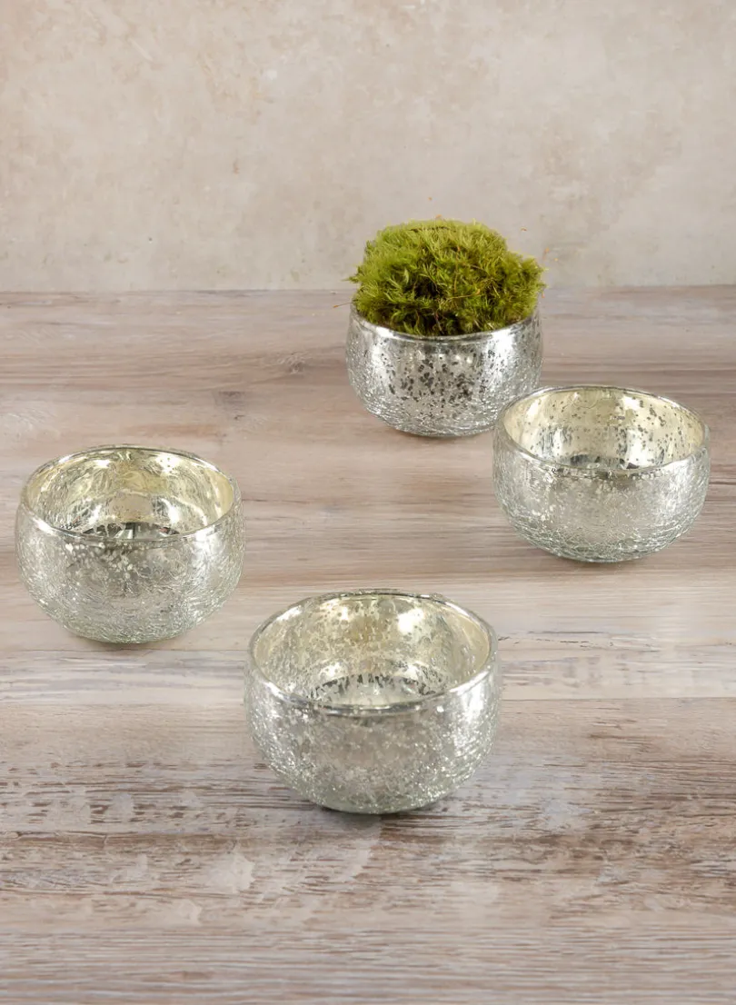 3.5in Diameter Matka Antique Silver Glass Bowl, Mini, Set of 4