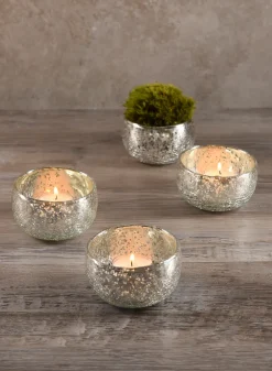 3.5in Diameter Matka Antique Silver Glass Bowl, Mini, Set of 4