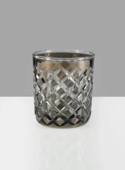 4in Diamond Cut Smoke Glass Vase