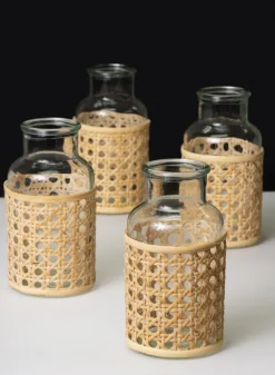 Indochine Cane Weaved Glass Bottle Vase