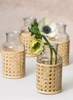 Indochine Cane Weaved Glass Bottle Vase