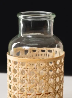 Indochine Cane Weaved Glass Bottle Vase