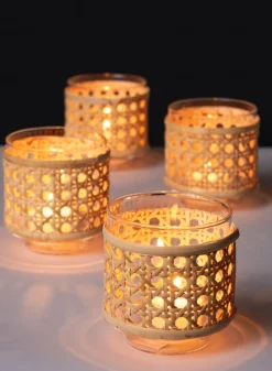 Indochine Cane Weaved Glass Holder, Set of 4