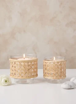 Indochine Cane Weaved Glass Holder, Set of 4
