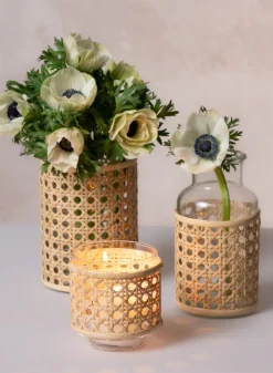 Indochine Cane Weaved Glass Holder, Set of 4
