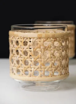 Indochine Cane Weaved Glass Holder, Set of 4