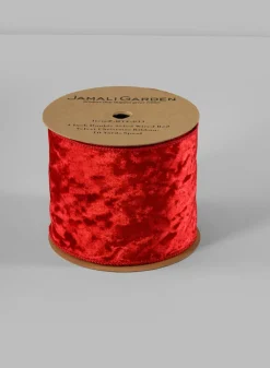4in Double Sided Wired Red Velvet Christmas Ribbon, 10 Yards