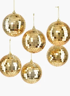3in Gold Mirror Ball Christmas Glass Ornaments, Set of 6