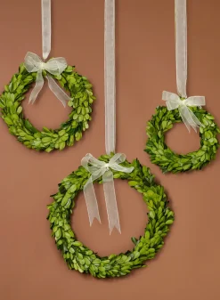 6in, 7 1/2in, and 10in Wide Ribbon Boxwood Wreath Set